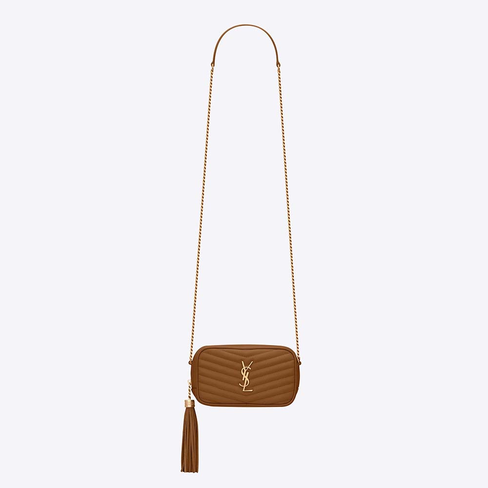 Saint Laurent YSL Women Lou Mini Bag in Grain De Poudre Embossed Leather-Brown