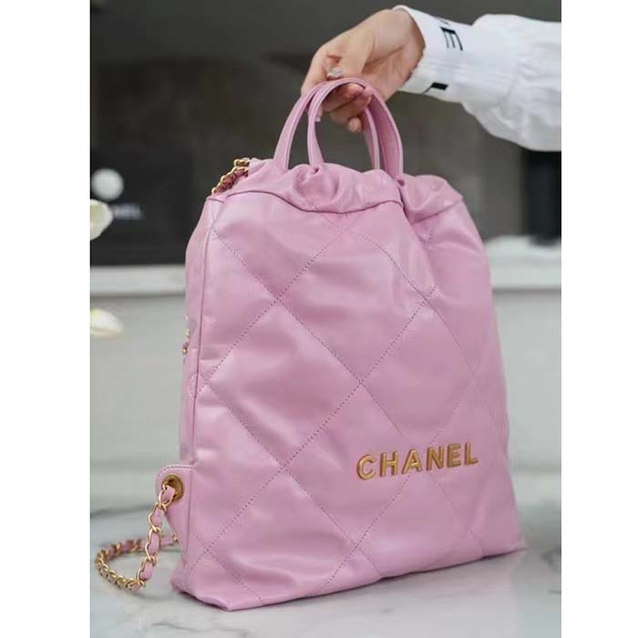 Chanel Women CC 22 Backpack Shiny Calfskin Gold-Tone Metal Lilac