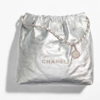 Chanel Women CC 22 Handbag Metallic Calfskin Silver-Tone Metal Silver (10)