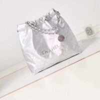 Chanel Women CC 22 Handbag Metallic Calfskin Silver-Tone Metal Silver (10)