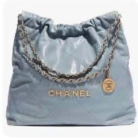 Chanel Women CC 22 Handbag Shiny Calfskin Gold-Tone Metal Blue Leather (1)