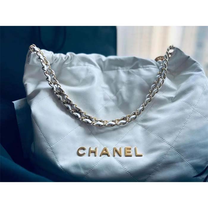 Chanel Women CC 22 Handbag Shiny Calfskin Gold-Tone Metal Blue Leather (2)