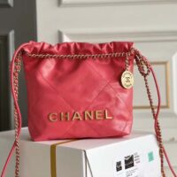 Chanel Women CC 22 Mini Handbag Shiny Calfskin Gold-Tone Metal Coral (7)