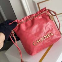 Chanel Women CC 22 Mini Handbag Shiny Calfskin Gold-Tone Metal Coral (7)