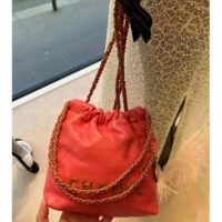 Chanel Women CC 22 Mini Handbag Shiny Calfskin Gold-Tone Metal Coral (7)