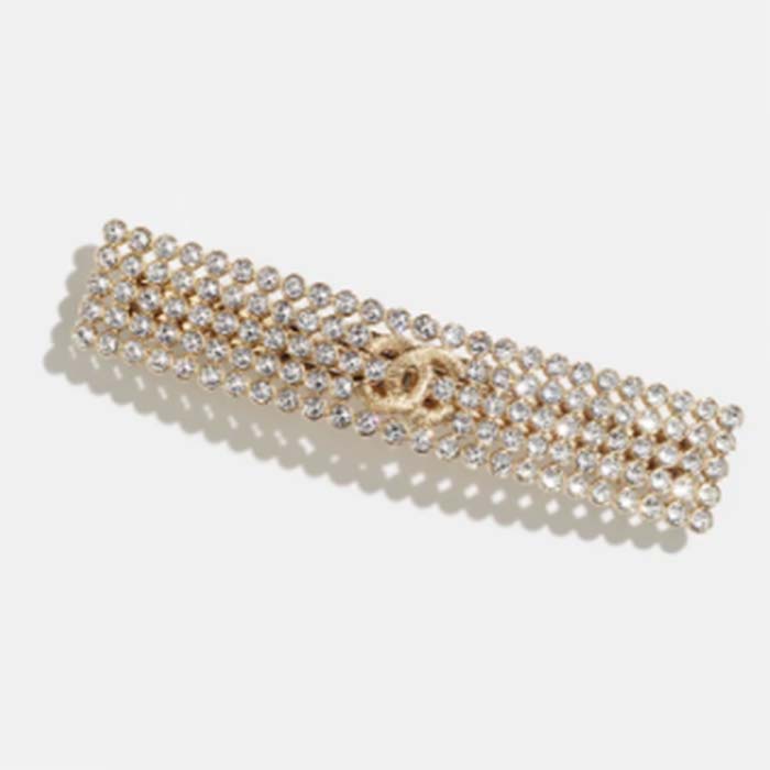 Chanel Women CC Hair Clip Metal Strass Gold Crystal