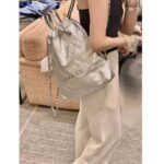 Chanel Women CC Large Back Pack Chanel 22 Handbag Metallic Calfskin Silver-Tone Metal - Image 13