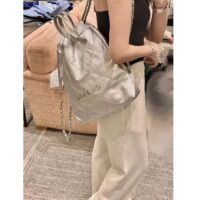 Chanel Women CC Large Back Pack Chanel 22 Handbag Metallic Calfskin Silver-Tone Metal (6)