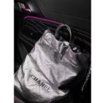 Chanel Women CC Large Back Pack Chanel 22 Handbag Metallic Calfskin Silver-Tone Metal - Image 3