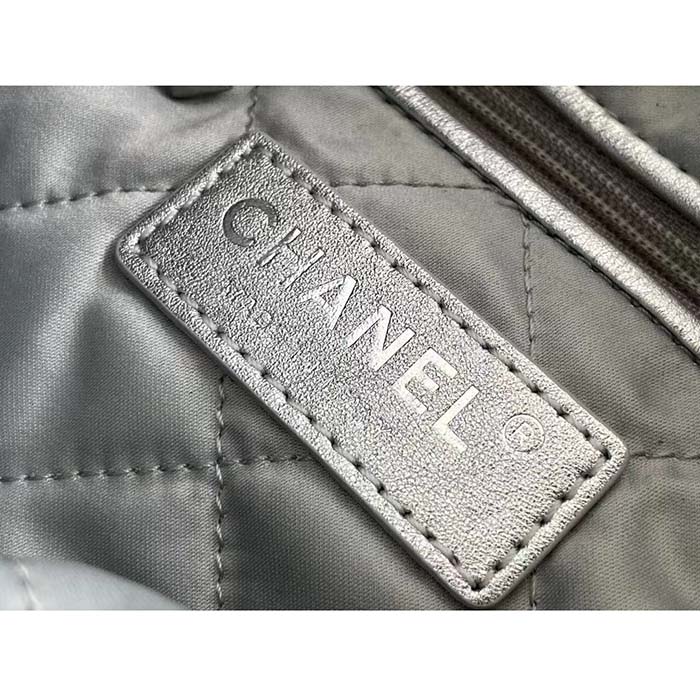 Chanel Women CC Large Back Pack Chanel 22 Handbag Metallic Calfskin Silver-Tone Metal