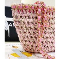 Chanel Women CC Small Shopping Bag Crochet Mixed Fibers Calfskin Beige Pink (15)