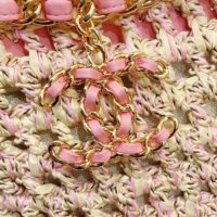 Chanel Women CC Small Shopping Bag Crochet Mixed Fibers Calfskin Beige Pink (15)