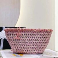 Chanel Women CC Small Shopping Bag Crochet Mixed Fibers Calfskin Beige Pink (15)