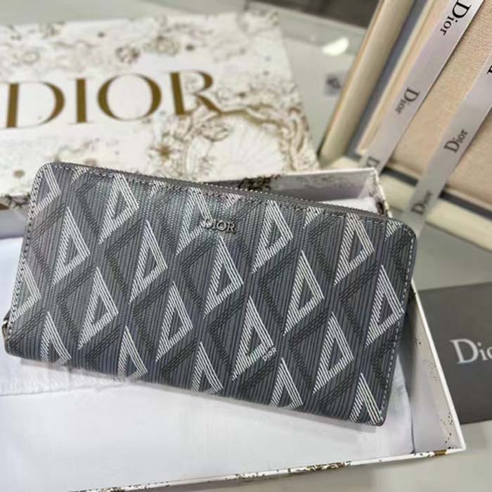 Dior Unisex Zipped Long Wallet Dior Gray CD Diamond Canvas