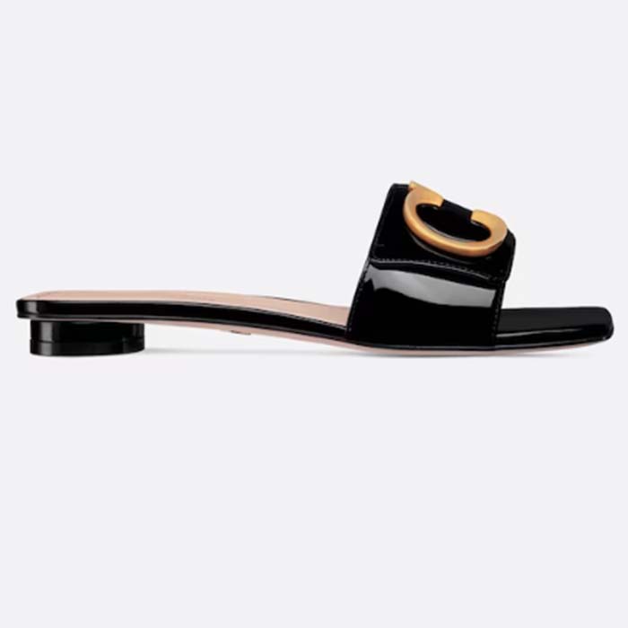 Dior Women CD C'est Dior Slide Black Patent Calfskin Metal C D Initials