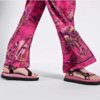 Dior Women CD D-Wave Sandal Indy Pink Multicolor Cotton Jardin Indien Embroidery