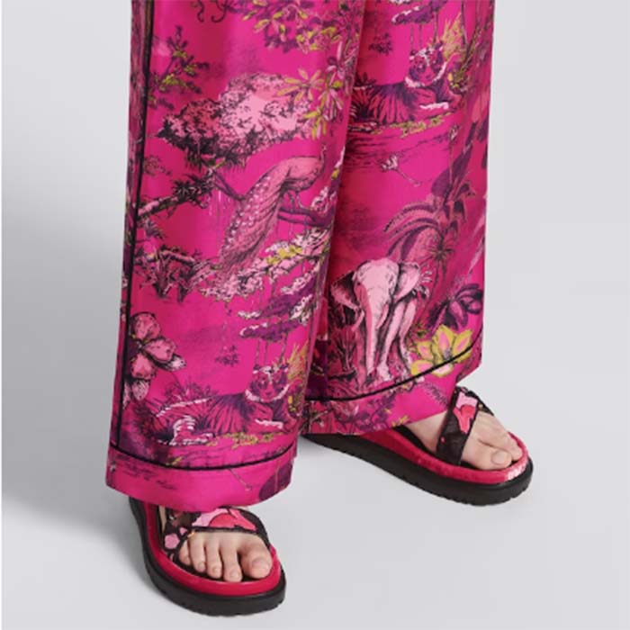 Dior Women CD D-Wave Sandal Indy Pink Multicolor Cotton Jardin Indien Embroidery (7)