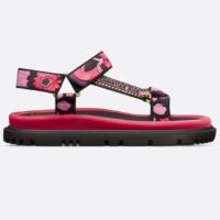 Dior Women CD D-Wave Sandal Indy Pink Multicolor Cotton Jardin Indien Embroidery