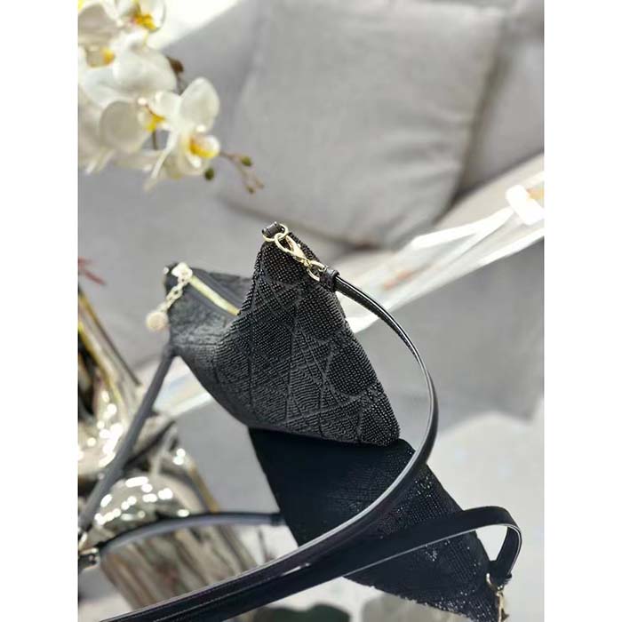 Dior Women CD Dior Dream Bag Black Cannage Cotton Bead Embroidery