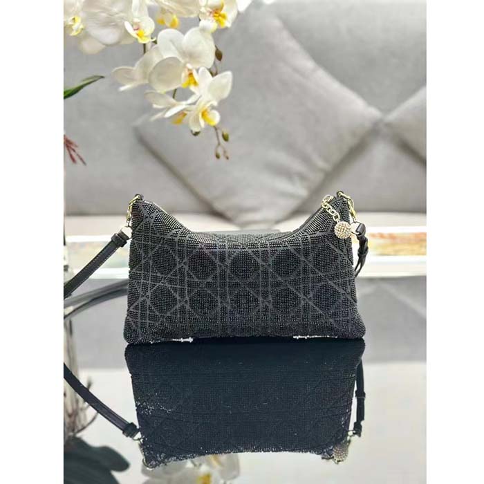 Dior Women CD Dior Dream Bag Black Cannage Cotton Bead Embroidery