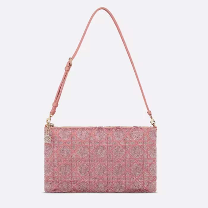 Dior Women CD Dior Dream Bag Ethereal Pink Cannage Cotton Bead Embroidery