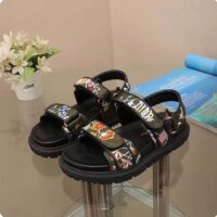 Dior Women CD Dioract Sandal Black Multicolor Technical Fabric Embroidered Petites Fleurs Motif (11)