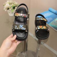 Dior Women CD Dioract Sandal Black Multicolor Technical Fabric Embroidered Petites Fleurs Motif (11)