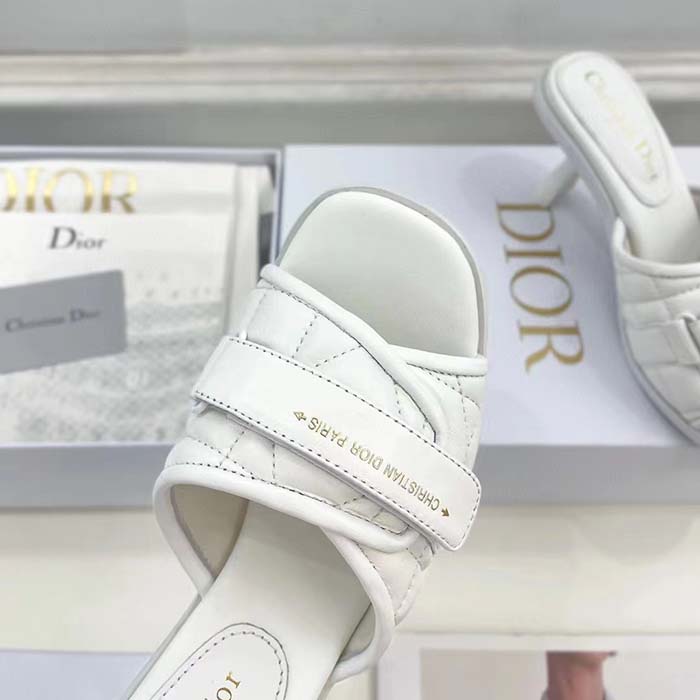 Dior Women CD Dio(r)evolution Heeled Slide White Quilted Cannage Calfskin