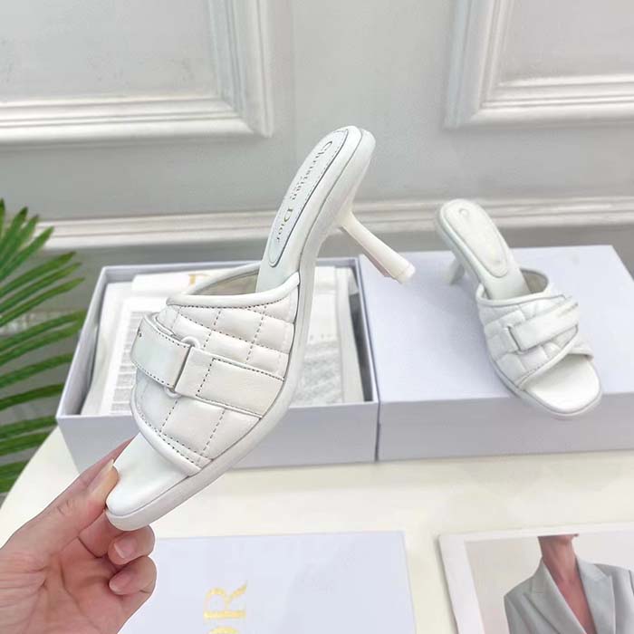 Dior Women CD Dio(r)evolution Heeled Slide White Quilted Cannage Calfskin