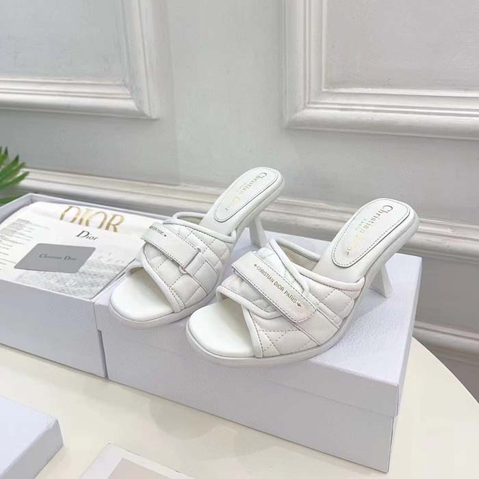 Dior Women CD Dio(r)evolution Heeled Slide White Quilted Cannage Calfskin