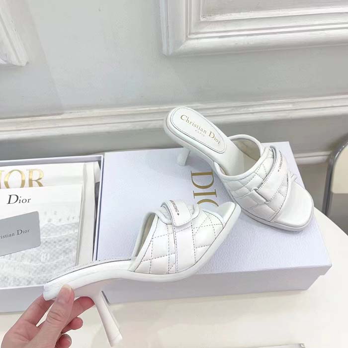 Dior Women CD Dio(r)evolution Heeled Slide White Quilted Cannage Calfskin