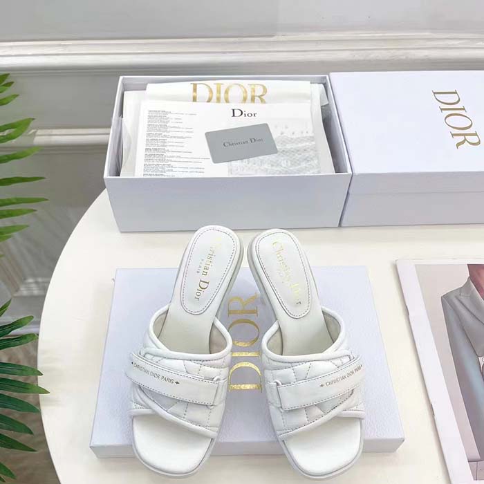 Dior Women CD Dio(r)evolution Heeled Slide White Quilted Cannage Calfskin
