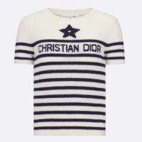 Dior Women CD Dioriviera Short Sleeved Sweater Marinière White Blue Cashmere Knit Signature (4)