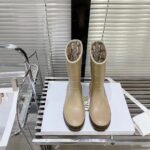 Dior Women CD Diorunion Rain Boot Beige Brown Two-Tone Rubber Dior Union Motif - Image 3