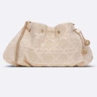 Dior Women CD Dream Bucket Bag Dusty Ivory Cannage Cotton Bead Embroidery (5)