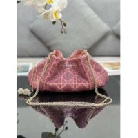 Dior Women CD Dream Bucket Bag Ethereal Pink Cannage Cotton Bead Embroidery (2)