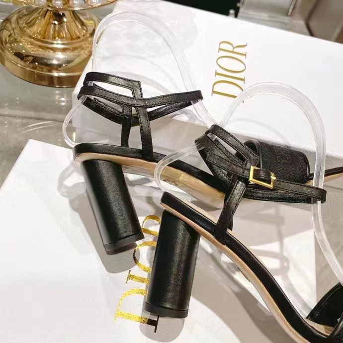Dior Women CD Dway Heeled Sandal Black Embroidered Satin Lambskin 10 CM Heel