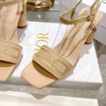 Dior Women CD Dway Heeled Sandal Nude Embroidered Satin Lambskin 10 CM Heel – Image 8