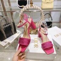 Dior Women CD Dway Heeled Sandal Rani Pink Embroidered Satin Lambskin (4)