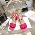 Dior Women CD Dway Heeled Sandal Rani Pink Embroidered Satin Lambskin - Image 2
