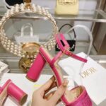 Dior Women CD Dway Heeled Sandal Rani Pink Embroidered Satin Lambskin - Image 9