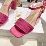 Dior Women CD Dway Heeled Sandal Rani Pink Embroidered Satin Lambskin - Image 10