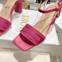 Dior Women CD Dway Heeled Sandal Rani Pink Embroidered Satin Lambskin (4)