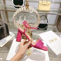 Dior Women CD Dway Heeled Sandal Rani Pink Embroidered Satin Lambskin (4)
