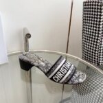 Dior Women CD Dway Heeled Slide White Black Embroidered Cotton Plan De Paris – Bild 2