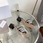 Dior Women CD Dway Heeled Slide White Black Embroidered Cotton Plan De Paris – Bild 3