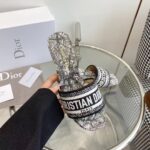 Dior Women CD Dway Heeled Slide White Black Embroidered Cotton Plan De Paris – Bild 10