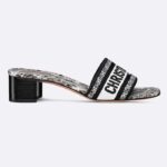 Dior Women CD Dway Heeled Slide White Black Embroidered Cotton Plan De Paris