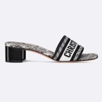 Dior Women CD Dway Heeled Slide White Black Embroidered Cotton Plan De Paris (8)