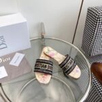 Dior Women CD Dway Slide Beige Multicolor Raffia Embroidered Petites Fleurs - Image 4